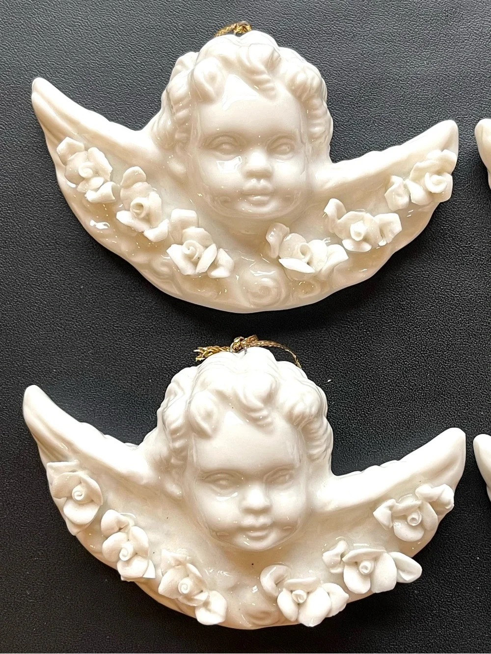 Set of 4 Cherub Ornaments-Glazed Porcelain